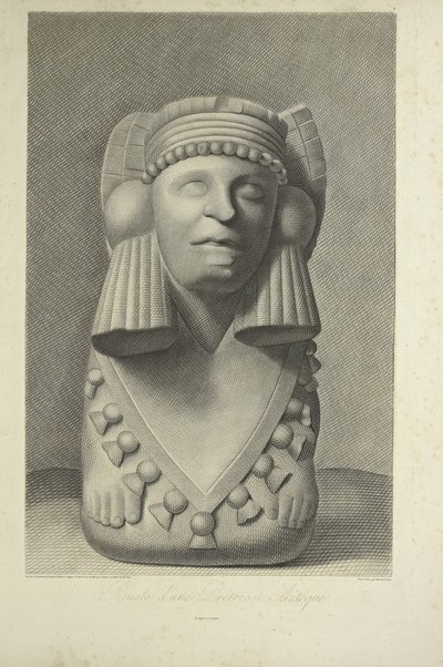 Buste van een Azteekse priesteres, illustratie uit 