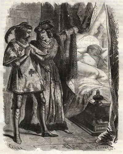 Door een deur op te tillen, toonde hij de echtgenoot zijn eigen vrouw die naakt lag. Lodewijk I van Valois, hertog van Orléans (1372-1407), liet Raoul d