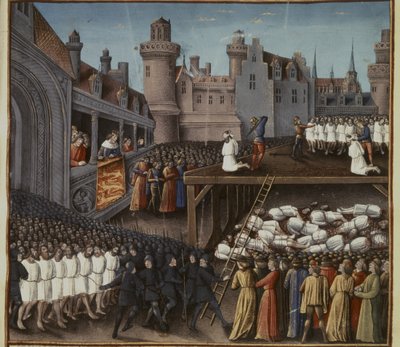 Kruistochten: Richard I kijkt toe bij de onthoofding van het moslimgarnizoen van Akko op 20... door French School