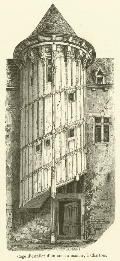 Trappenhuis van een oud herenhuis, in Chartres (gravure) door French School