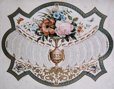 Kalender voor 1839, gegraveerd door Godefroy Engelmann ca. 1838 (kleur litho) door French School
