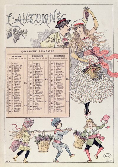 Kalender voor de herfst van 1886 door French School