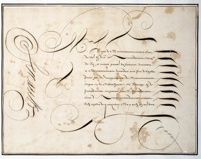 Calligrafie: Manuscriptkaart van financiële rondte rond de tweede helft van de 17e eeuw door Louis Senault door French School