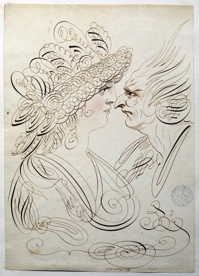 Calligrafie: Profielportretten rond 1780 door Bernard de Paris door French School