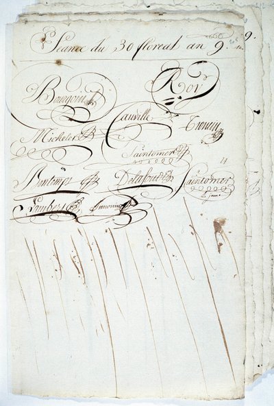 Kalligrafie: blad van het register van de Academische Schrijfvereniging, 30 Floreal an IX door French School