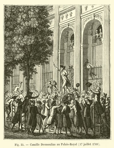 Camille Desmoulins in het Palais-Royal, 17 juli 1789 door French School