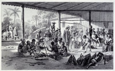 Kamp van negers in Brazilië. Gravure uit de 19e eeuw door French School