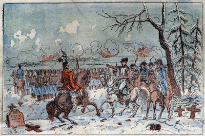 Campagne van Pruisen en Polen (1806-1807): "Napoleon I op het slagveld van Eylau op 08/02/1807 beval Murat om de Russische cavalerie terug te dringen. Gravure uit de 19e eeuw. door French School