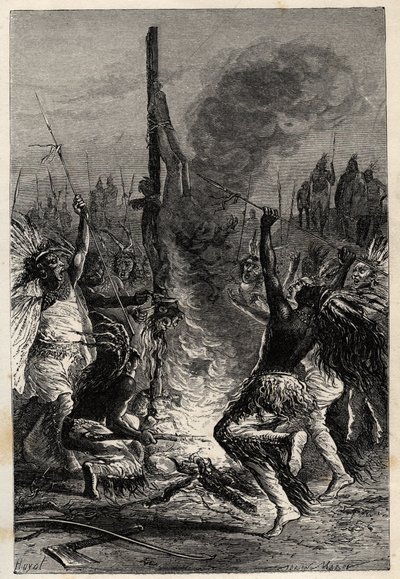 Kannibalisme - Tierra del Fuego in Chili in de 19e eeuw - gravure uit "L
