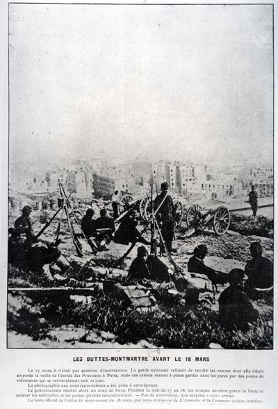 Kanonnen op de Buttes-Montmartre aan de vooravond van 18 maart 1871 (zw foto) door French School