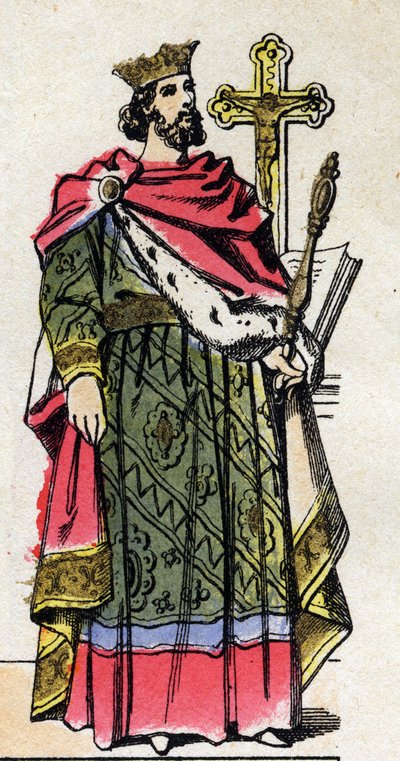 Capetingische dynastie: Portret van Robert II de Vrome, koning van de Franken. Epinal afbeelding. door French School
