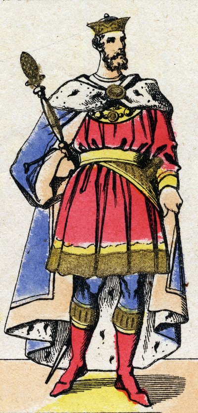Capetingische dynastie: Portret van Filips I van Frankrijk (1052-1108) koning van de Franken van 1060 tot 1108. Epinal afbeelding eind 19e eeuw. Privécollectie. door French School