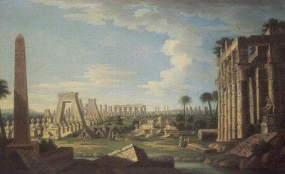 Capriccio met Egyptische ruïnes door French School