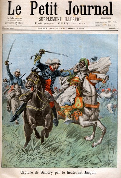 Gevangenneming van Samory Toure (circa 1830-1900), Soedanese leider en tegenstander van de Franse kolonisatie in Afrika, door kapitein Gouraud en luitenant Jacquin. Soedan door French School