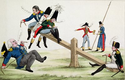 Karikatuur van Louis XVIII, Napoleon en de bondgenoten tijdens de Cent-Jours in 1815 door French School
