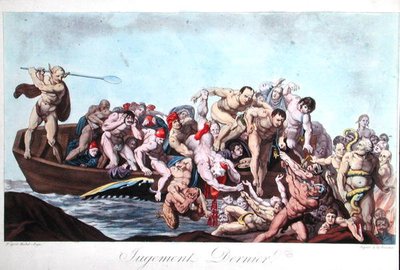 Karikatuur die Napoleon (1769-1821) afbeeldt bij het Laatste Oordeel, c.1815 door French School