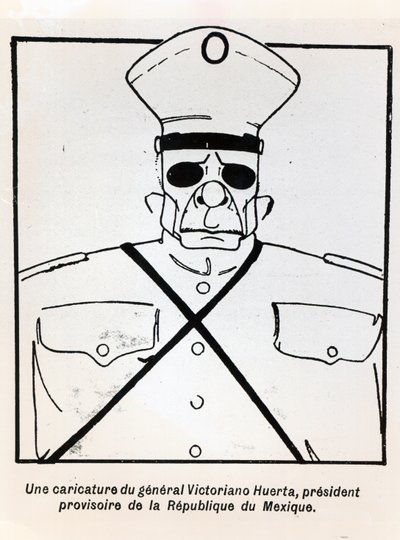 Karikatuur van Generaal Victoriano Huerta (1854-1916) Waarnemend President van de Republiek Mexico, illustratie uit Le Monde Illustre, gepubliceerd 1 maart 1913 door French School