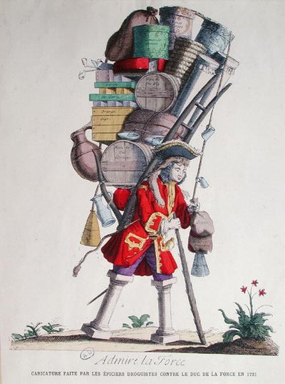 Karikatuur van Henri Jacques Nompar de Caumont (1675-1726), 5e hertog van La Force, gemaakt door de 
