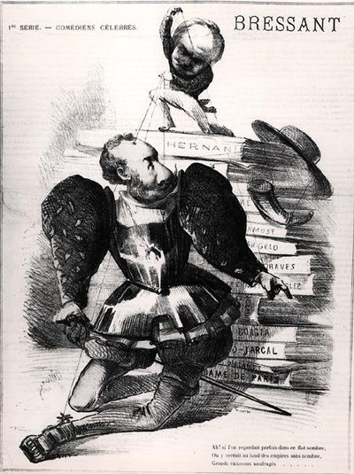 Karikatuur van Jean Baptiste Francois Bressant (1815-86) als Don Carlos in 
