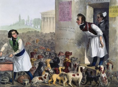 Karikatuur van Parijzenaars die omgaan met hondsdolle honden, c.1840 door French School