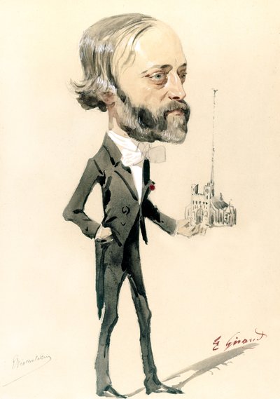 Karikatuur van de architect, Eugène Emmanuel Viollet-le-Duc door French School