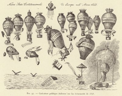 Italiaanse politieke karikatuur over de gebeurtenissen van 1848 door French School