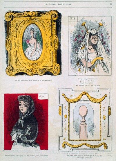 Karikaturen van schilders, Franz Xavier Winterhalter, Glaize Fils, illustratie uit Le Salon pour Rire door French School