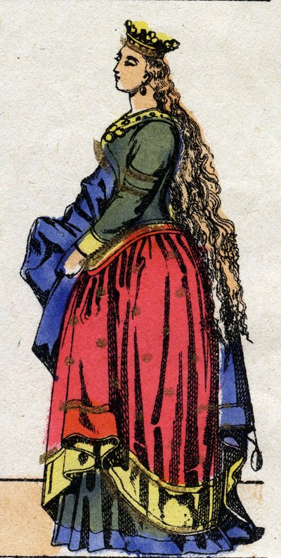 Karolingische dynastie: Portret van Judith van Beieren, koningin van de Franken, vrouw van Lodewijk I de Vrome. Epinal afbeelding. door French School