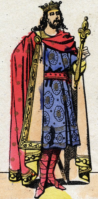 Karolingische dynastie: Portret van Karel III de Eenvoudige, koning van de Franken. Epinal afbeelding. door French School