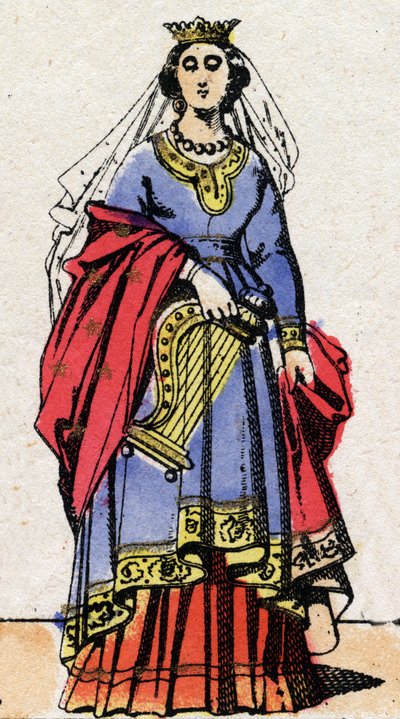Karolingische dynastie: Portret van Emma van Frankrijk, vrouw van Raoul van Frankrijk. Epinal afbeelding. door French School