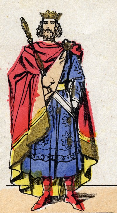 Karolingische dynastie: Portret van Lotharius (941-986), Koning van de Franken van 954 tot 986. Epinal afbeelding eind 19e eeuw. Privécollectie. door French School