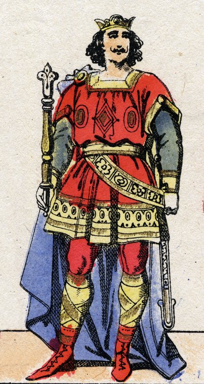 Karolingische dynastie: Portret van Lodewijk II de Stamelaar, koning van de Franken. Epinal afbeelding. door French School