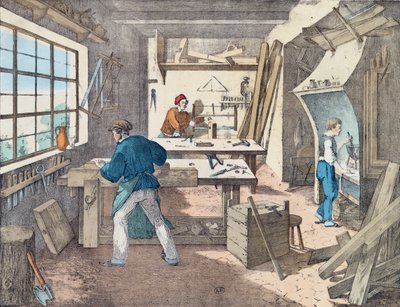 Timmermanswerkplaats, c.1860 door French School