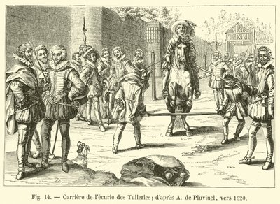 Rijbaan van de stal van de Tuilerieën; naar A de Pluvinel, rond 1620 door French School