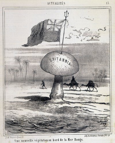 Cartoon: Nieuwe vegetatie aan de Rode Zee (Britse paddenstoel koloniseert Egypte) - 01/02/1868 door French School