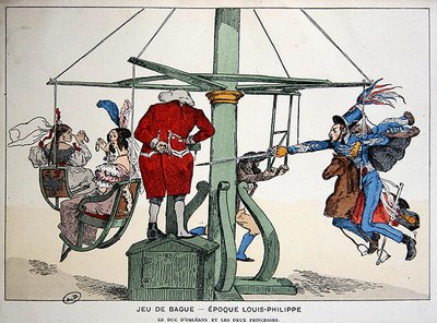 Cartoon die de hertog van Orléans en de twee prinsessen toont ten tijde van Louis-Philippe door French School