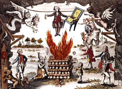 Cartoon van Mirabeau, voorzitter van de Jacobijnenclub, 1789 door French School