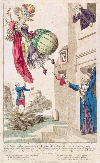 Cartoon die mode en ballonvaren belachelijk maakt, ca. 1783-4 door French School