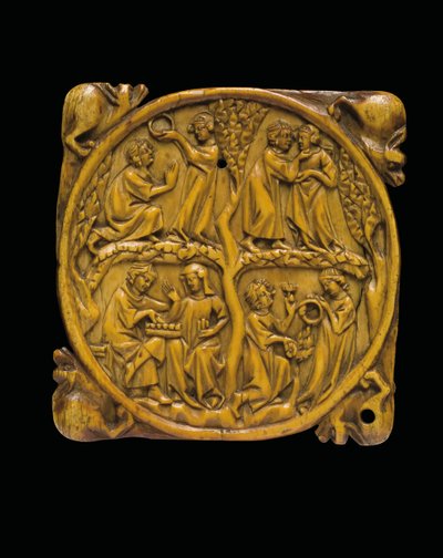 Gesneden spiegelkastdeksel, Parijs, ca. 1310-20 door French School