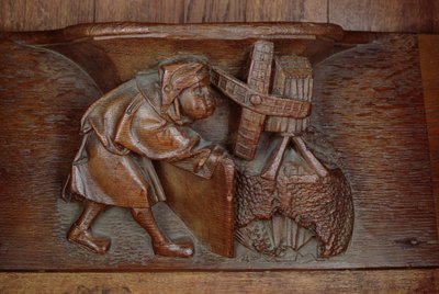 Houtsnijwerk van een molenaar, uit een koorbank door French School