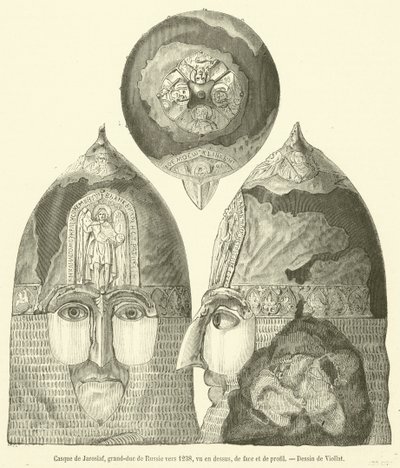Helm van Jaroslav, grootvorst van Rusland rond 1238, gezien van boven, van voren en van opzij door French School