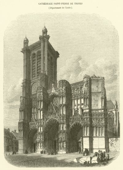 Kathedraal Saint-Pierre van Troyes, Departement Aube (gravure) door French School