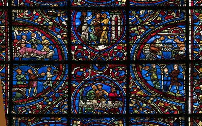 Kathedraal van Chartres, glas-in-lood: parabel van de verloren zoon, detail door French School