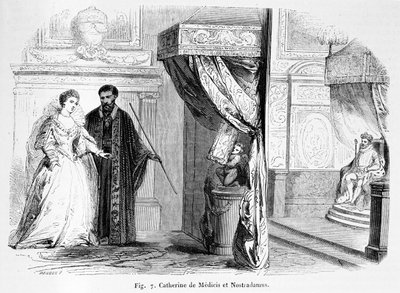 Catherine de Medici (1519-89) met Nostradamus, uit Magasin Pittoresque, 1849 door French School