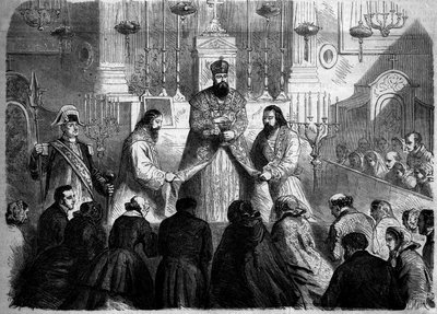 Katholieke Rite - Mis - 26 januari 1860: Mis gevierd volgens de Armeense rite door de overste van de Mechitaristen in de kerk van Notre Dame des Victoires, Parijs. Gravure in 