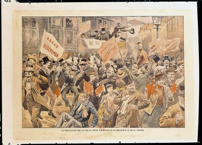 Vieringen in de straten van Londen na het nieuws van de vrede in de Transvaal, mei 1902 door French School