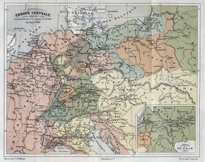 Centraal-Europa met de historische locaties en slagvelden van 1792-1813 - gravure in 