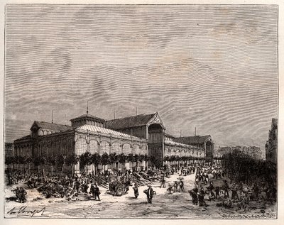 Centrale hallen in Parijs in de 19e eeuw - gravure in 