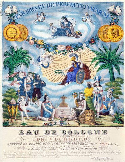Certificaat voor een Eau de Cologne gemaakt door J.F. Vourloud, c.1825 door French School