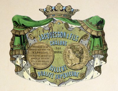Champagnelabel voor Jacquesson & Fils, Champagne Sillery Marque, midden 19e eeuw door French School